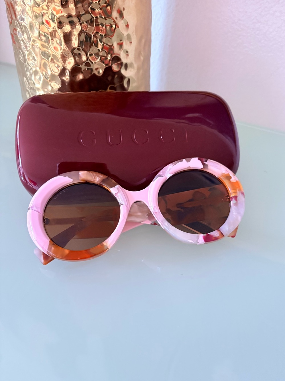 NWT - Gucci Round Pink Multi-Color Acrylic Sunglasses